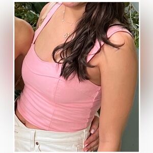 Abercrombie & Fitch Pink Linen Tank Crop